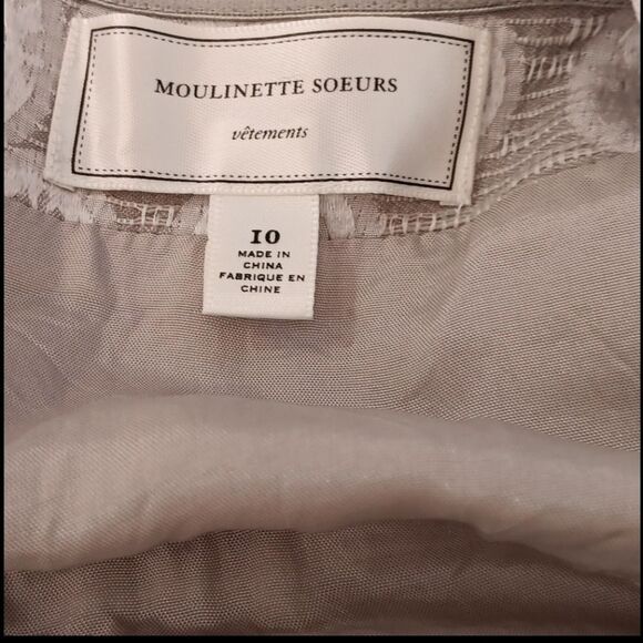 Moulinette Soeurs Elegant Cream and Silver Patterned Dress. One Shoulder. Dressy - Picture 7 of 13